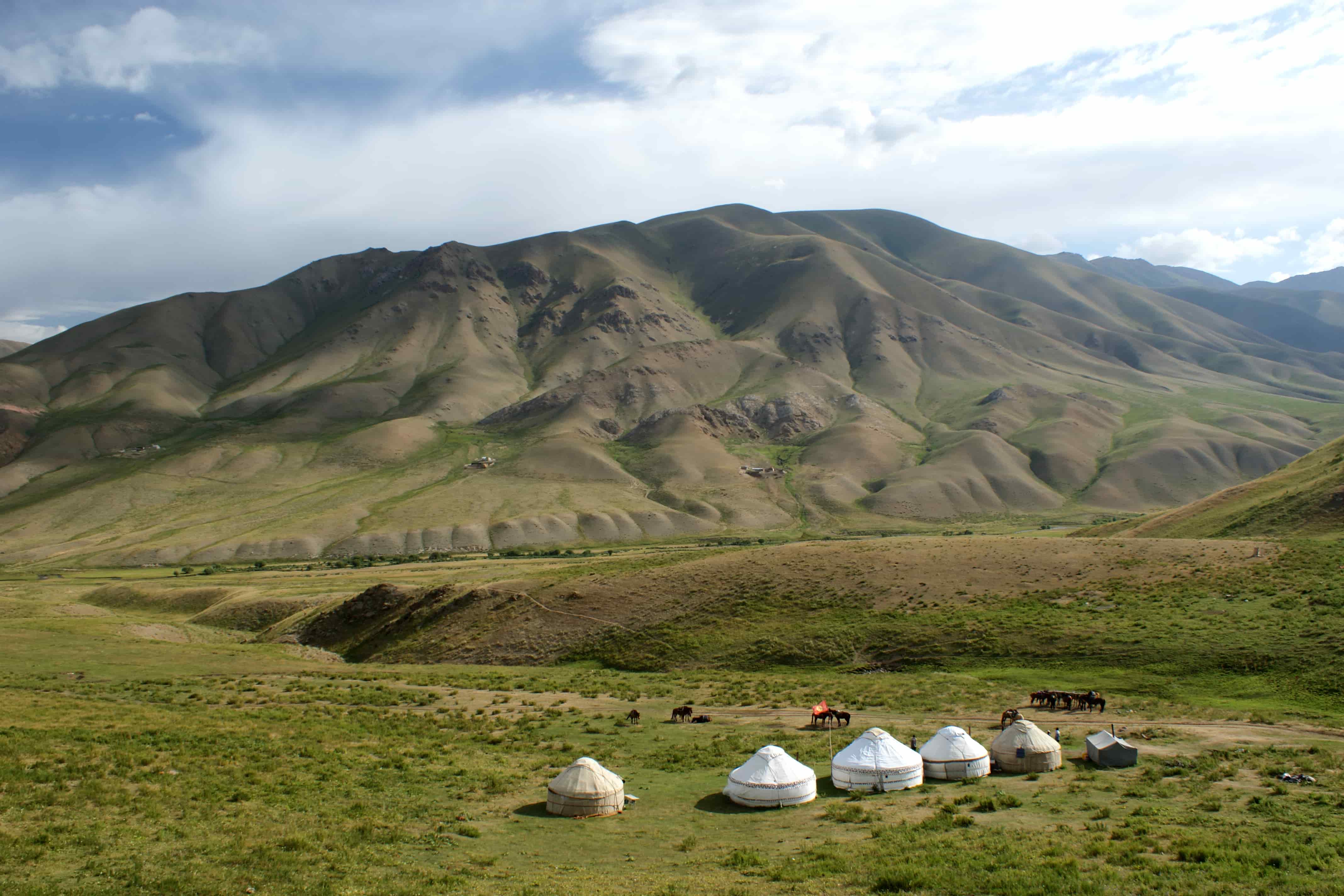 High altitude steppe pasture landscape in Kyrgyzstan