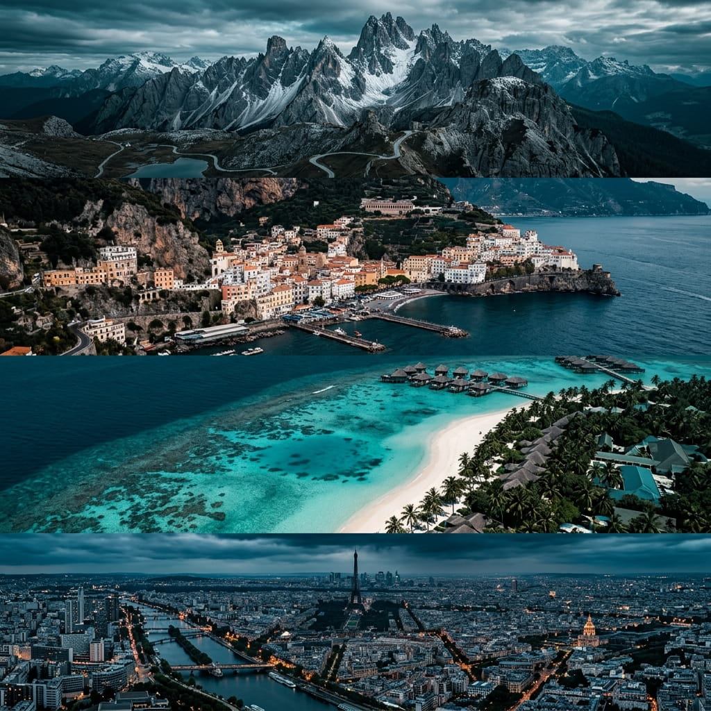 Stunning world travel destinations collage — luxury travel with Jayak